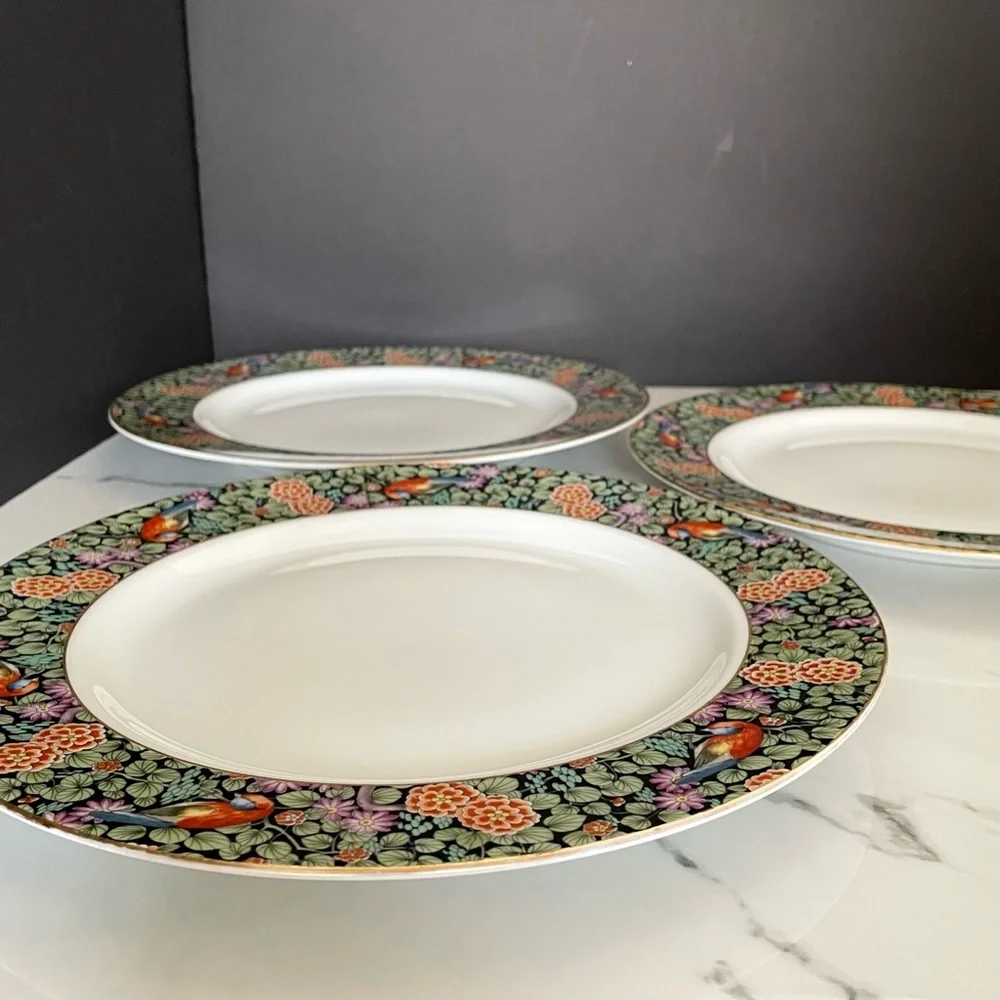 SET of 3 Parrot Bird Floral Dinner Plates - Rosenthal